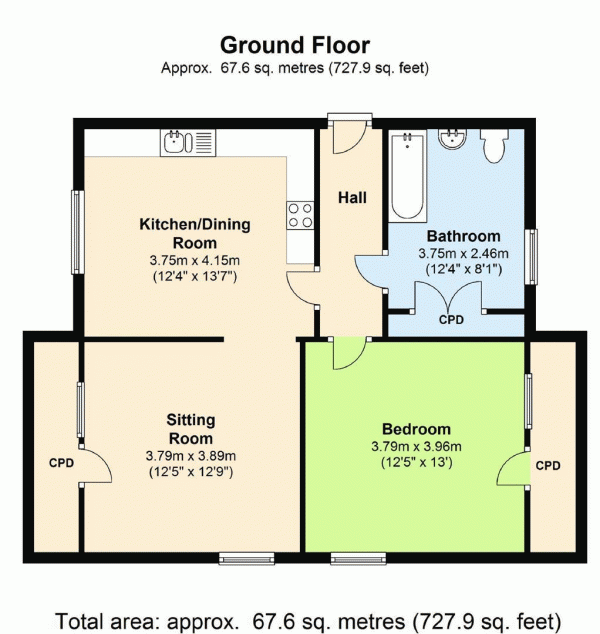 Floor Plan for 1 Bedroom Apartment for Sale in Kenilworth Road, Leamington Spa, CV32, 5TE - Guide Price &pound210,000