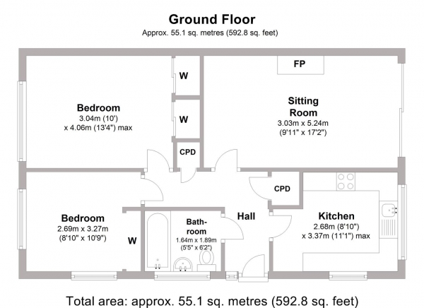 Floor Plan Image for 2 Bedroom Semi-Detached Bungalow for Sale in Lowes Avenue, Warwick