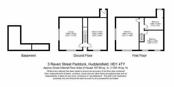 Floor Plan for 2 Bedroom End of Terrace House for Sale in Raven Street, Paddock, Huddersfield, HD1, 4TY - Guide Price &pound99,995