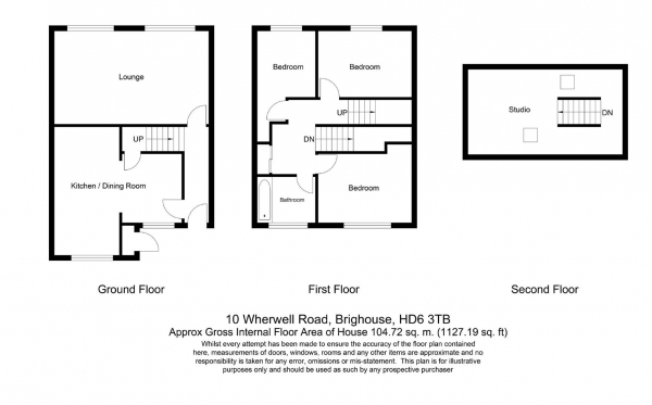 Floor Plan Image for 3 Bedroom Town House for Sale in Wherwell Road, Brighouse, Huddersfield