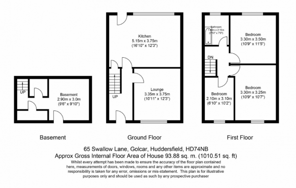 Floor Plan Image for 3 Bedroom Terraced House for Sale in Swallow Lane, Golcar, Huddersfield