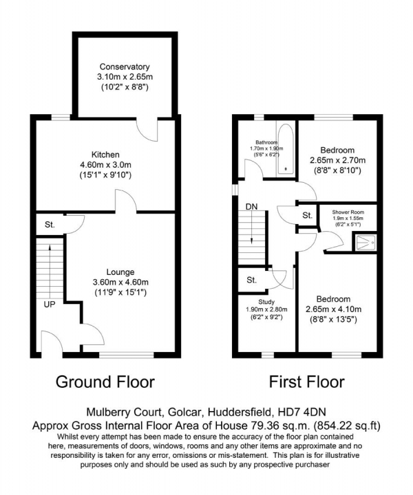 Floor Plan for 3 Bedroom Semi-Detached House for Sale in Mulberry Court, Golcar, Huddersfield, HD7, 4DN - Offers in Excess of &pound155,000