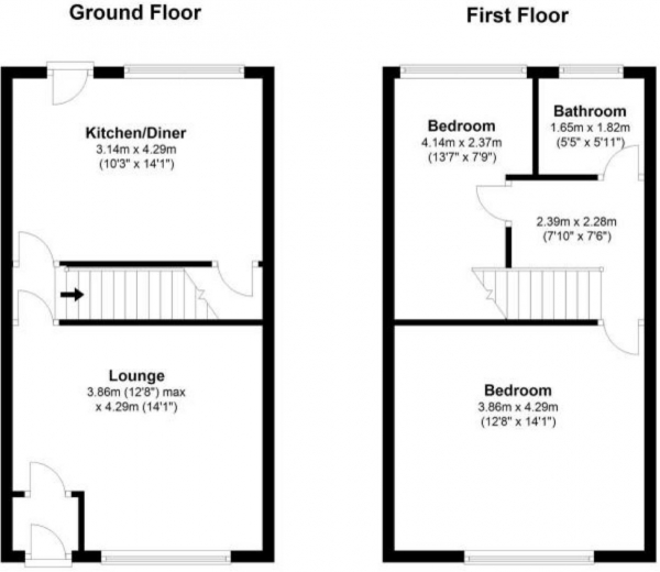 Floor Plan Image for 2 Bedroom Terraced House to Rent in Thornhill Avenue, Lindley, Huddersfield