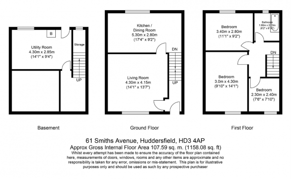 Floor Plan Image for 3 Bedroom Terraced House for Sale in Smiths Avenue, Marsh, Huddersfield