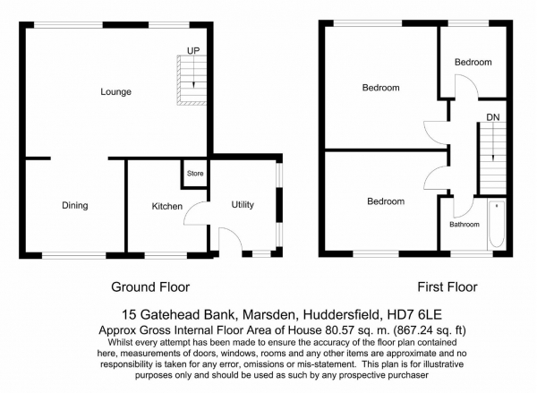 Floor Plan Image for 3 Bedroom Semi-Detached House for Sale in Gate Head Bank, Marsden, Huddersfield