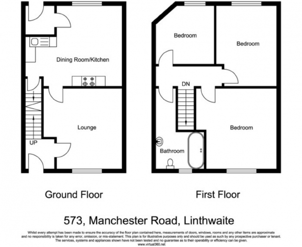 Floor Plan Image for 3 Bedroom Terraced House to Rent in Manchester Road, Linthwaite, Huddersfield