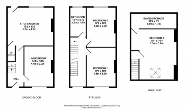 Floor Plan for 3 Bedroom Terraced House for Sale in James Street, Golcar, Huddersfield, HD7, 4AA -  &pound158,000