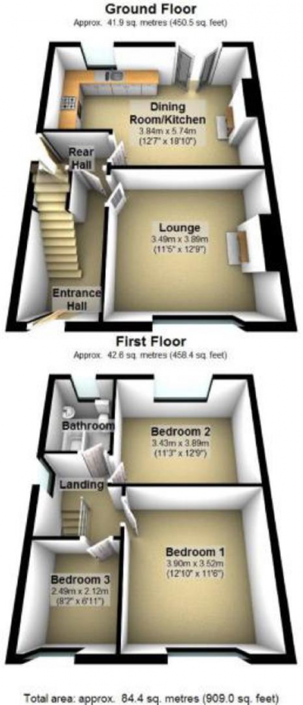 Floor Plan Image for 3 Bedroom End of Terrace House for Sale in Leymoor Road, Golcar, Huddersfield