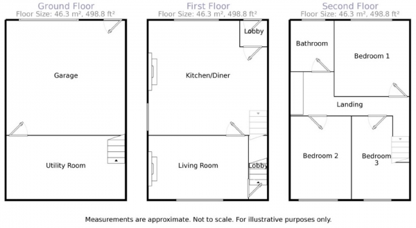 Floor Plan for 3 Bedroom End of Terrace House for Sale in Leymoor Road, Golcar, Huddersfield, HD7, 4QP - Guide Price &pound129,999