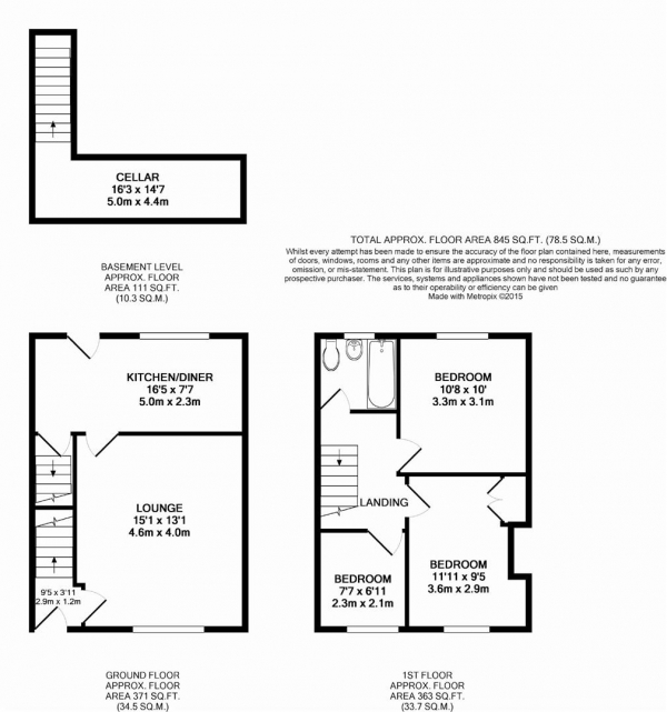 Floor Plan Image for 3 Bedroom Terraced House for Sale in Cowlersley