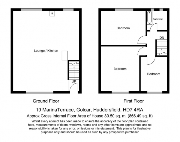 Floor Plan Image for 3 Bedroom Terraced House for Sale in Marina Terrace, Golcar, Huddersfield