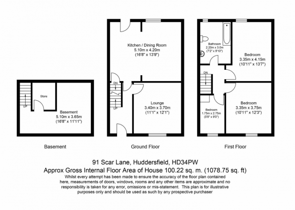 Floor Plan Image for 3 Bedroom Terraced House for Sale in Scar Lane, Huddersfield