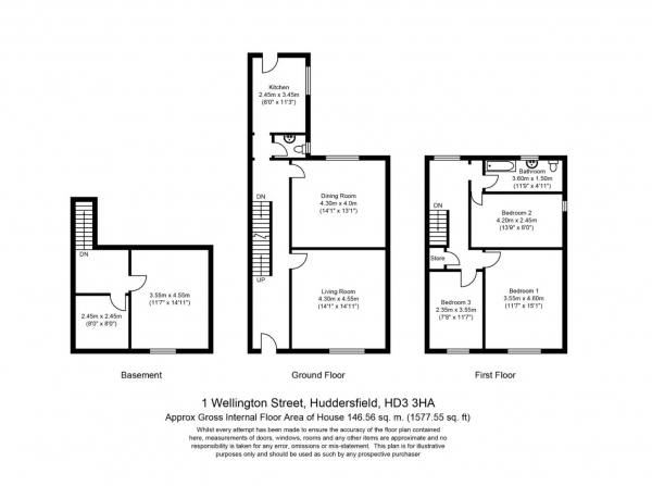 Floor Plan Image for 3 Bedroom Terraced House for Sale in Wellington Street, Huddersfield