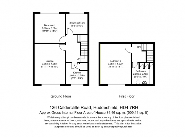 Floor Plan Image for 3 Bedroom Semi-Detached House for Sale in Caldercliffe Road, Huddersfield