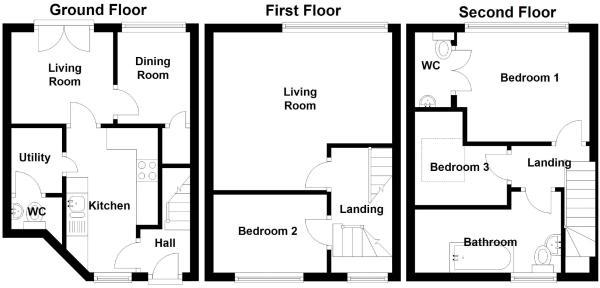 Floor Plan Image for 3 Bedroom Town House for Sale in Old School Lane, Huddersfield