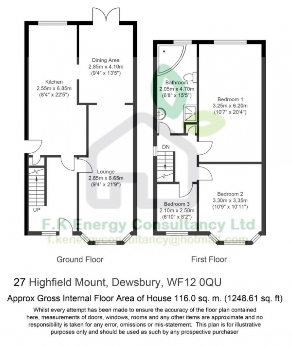 Floor Plan for 3 Bedroom Semi-Detached House for Sale in Highfield Mount, Dewsbury, WF12, 0QU - Guide Price &pound219,995