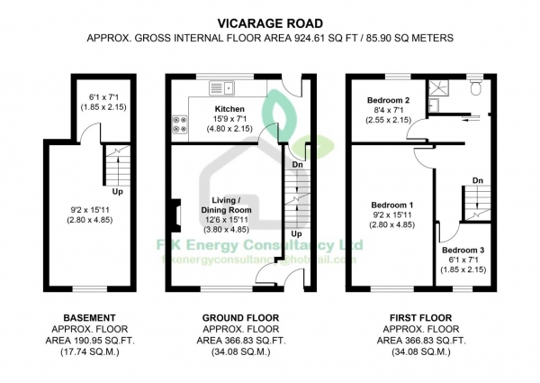 Floor Plan Image for 3 Bedroom Terraced House for Sale in Vicarage Road, Huddersfield