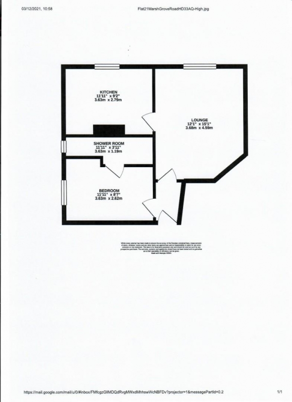 Floor Plan Image for 1 Bedroom Flat to Rent in Marsh Grove Road, Huddersfield