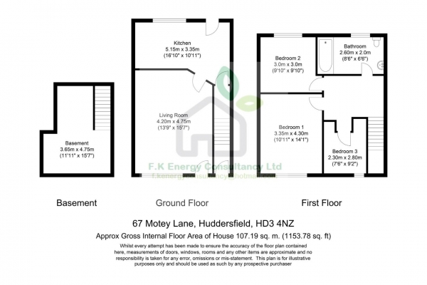 Floor Plan Image for 3 Bedroom Terraced House for Sale in Morley Lane, Huddersfield