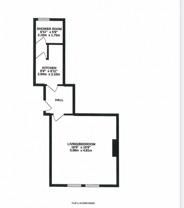 Floor Plan Image for 1 Bedroom Studio to Rent in Park Drive, Huddersfield