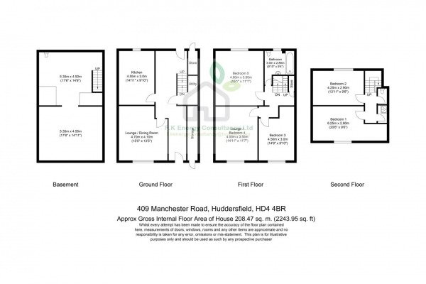 Floor Plan Image for 5 Bedroom Terraced House for Sale in Manchester Road, Huddersfield