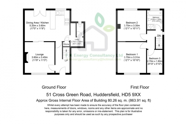 Floor Plan Image for 3 Bedroom End of Terrace House for Sale in Cross Green Road, Huddersfield