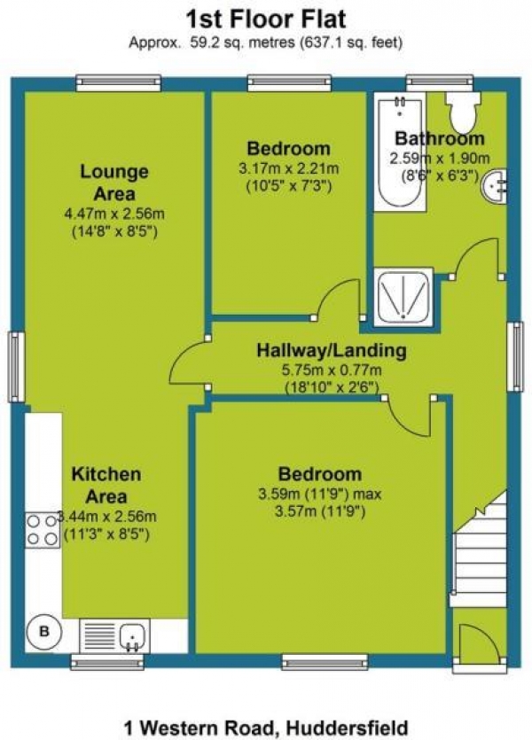 Floor Plan Image for 2 Bedroom Flat for Sale in Western Road, Huddersfield