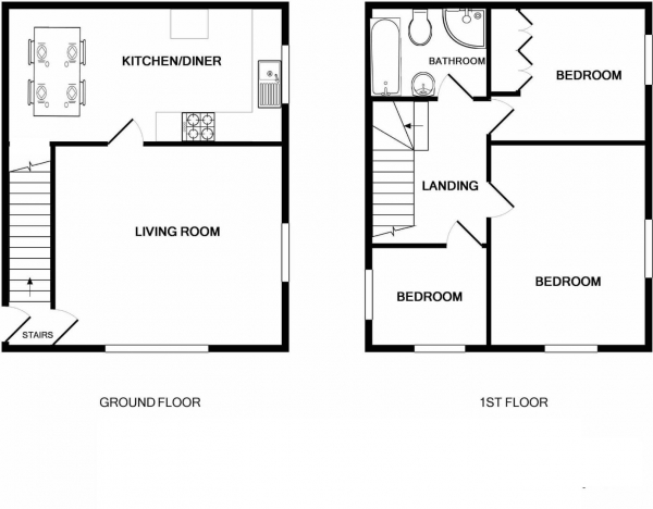 Floor Plan for 3 Bedroom Terraced House for Sale in Knowl Bank, Golcar, Huddersfield, HD7, 4BJ -  &pound154,995