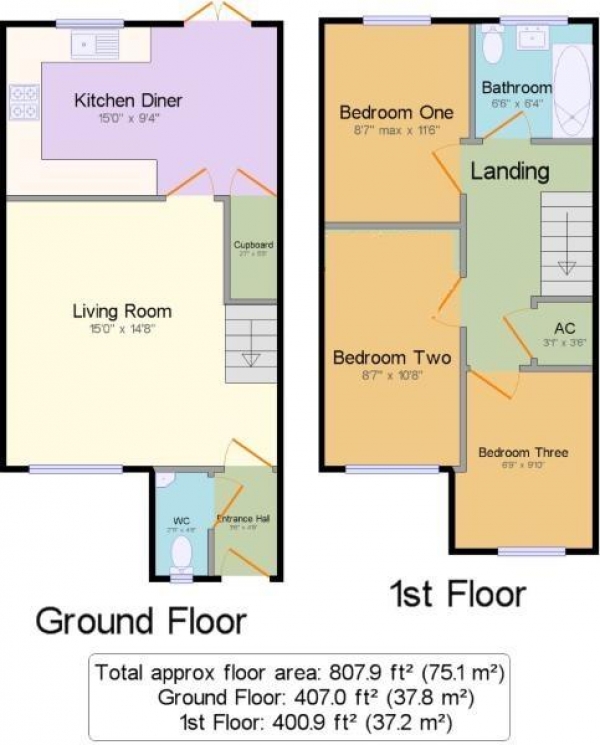 Floor Plan for 3 Bedroom Semi-Detached House for Sale in Mulberry Drive, Golcar, Huddersfield, HD7, 4FA - Guide Price &pound265,000