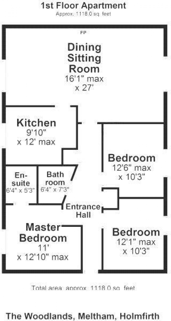 Floor Plan Image for 3 Bedroom Apartment to Rent in The Woodlands, Meltham, Holmfirth