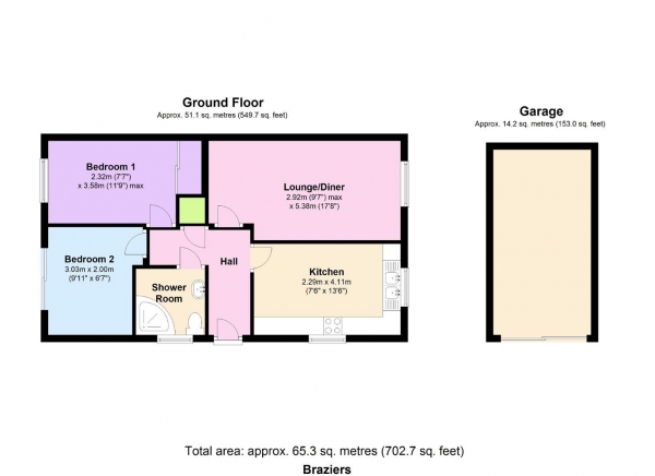 Floor Plan for 2 Bedroom Semi-Detached Bungalow for Sale in Braziers Field, Hertford, SG13, 7JS - Guide Price &pound340,000