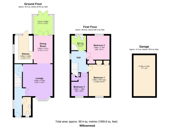 Floor Plan for 3 Bedroom Semi-Detached House for Sale in Willowmead, Hertford, SG14, 2AT - Guide Price &pound435,000