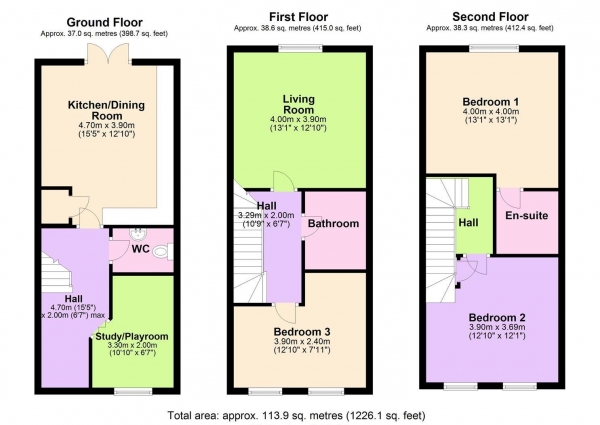 Floor Plan Image for 3 Bedroom End of Terrace House for Sale in Buckwells Field, Hertford