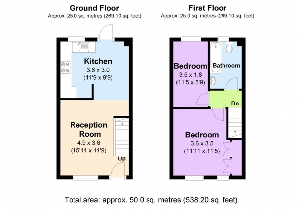 Floor Plan for 2 Bedroom End of Terrace House for Sale in The Paddocks, Codicote, Hitchin, SG4, 8YX - Guide Price &pound335,000