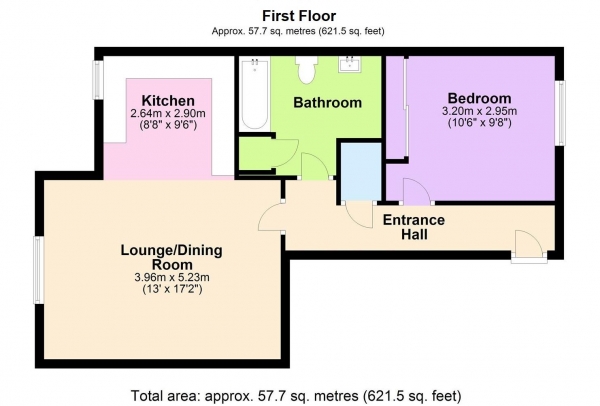 Floor Plan for 1 Bedroom Apartment for Sale in Henmarsh Court, Balls Park, Hertford, SG13, 8FB - Guide Price &pound285,000