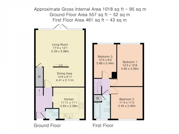 Floor Plan for 3 Bedroom Terraced House for Sale in Brookside, Hertford, SG13, 7LJ - Guide Price &pound500,000