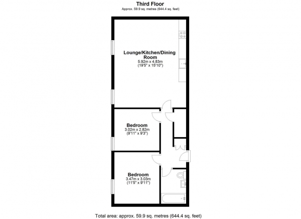 Floor Plan for 2 Bedroom Apartment for Sale in Stonehills House, Welwyn Garden City, AL8, 6DL - Guide Price &pound295,000