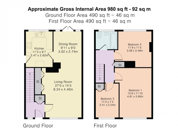 Floor Plan for 3 Bedroom End of Terrace House for Sale in Park Road, Hertford, SG13, 7LF - Guide Price &pound400,000