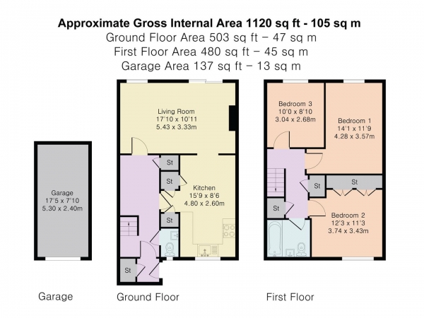 Floor Plan Image for 3 Bedroom Terraced House for Sale in Hamels Drive, Hertford