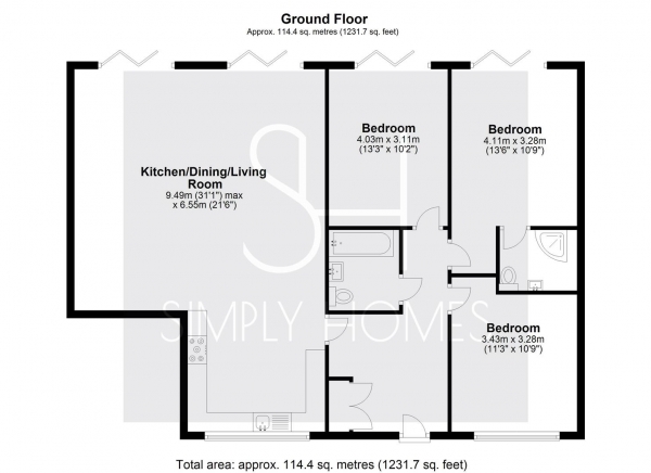 Floor Plan Image for 3 Bedroom Semi-Detached Bungalow for Sale in Forest Hall Road, Stansted