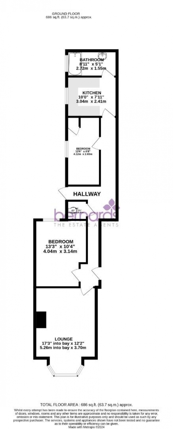 Floor Plan for 2 Bedroom Flat for Sale in Taswell Road, Southsea, PO5, 2RG - Offers in Excess of &pound260,000