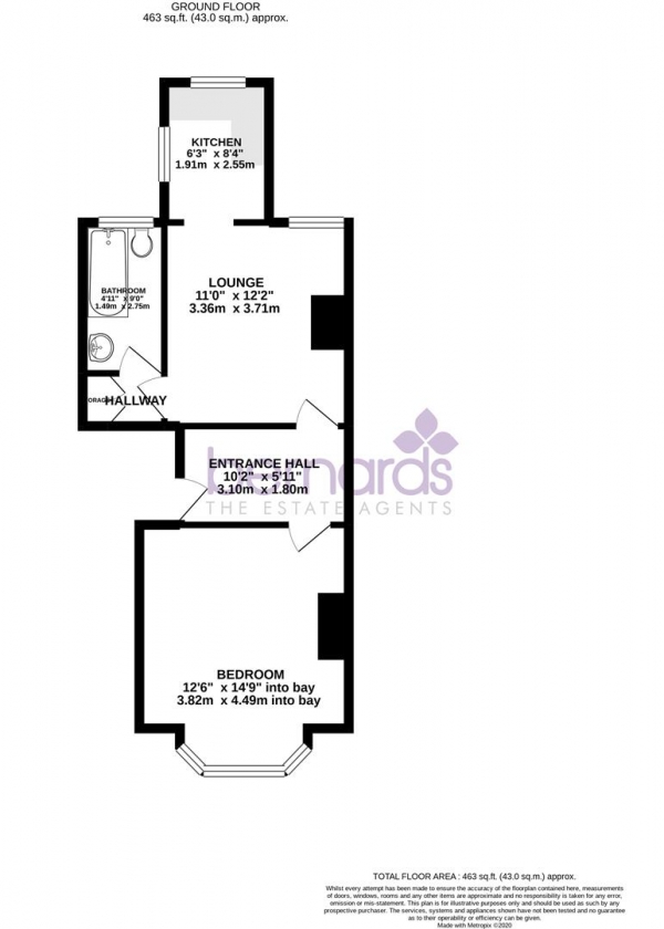 Floor Plan for 1 Bedroom Flat for Sale in Nelson Road, Southsea, PO5, 2AS -  &pound130,000
