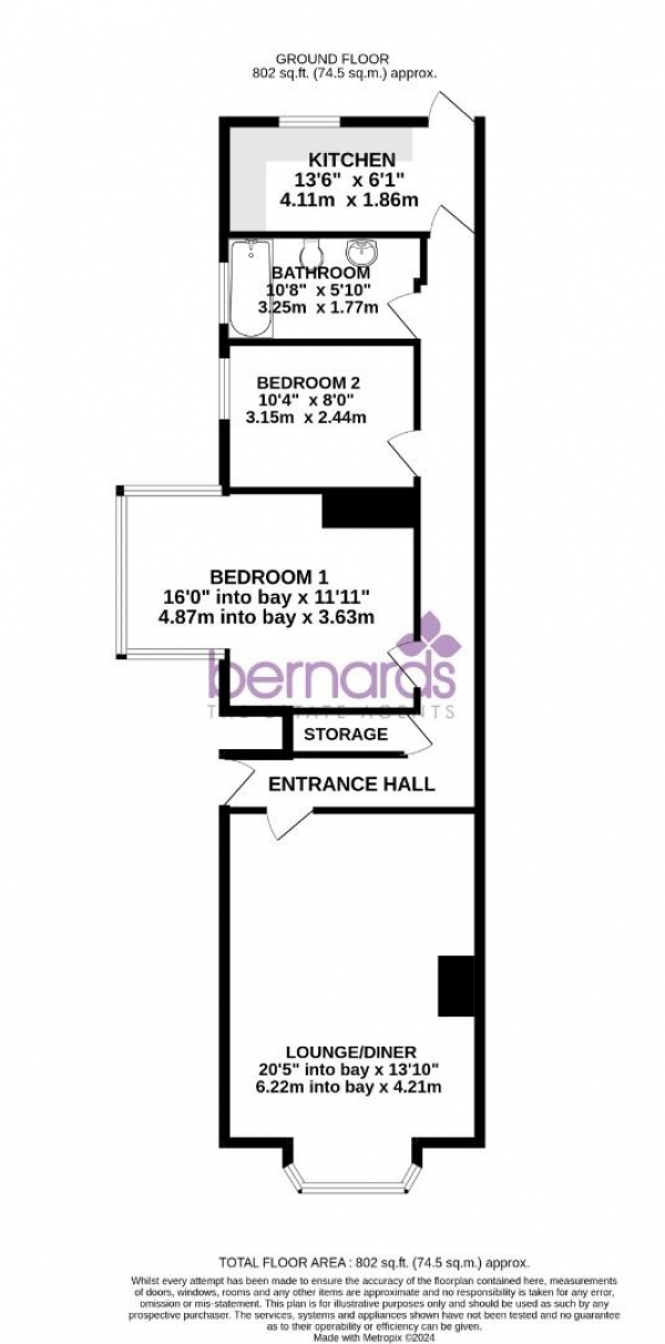 Floor Plan Image for 2 Bedroom Flat for Sale in Alverstone Road, Southsea