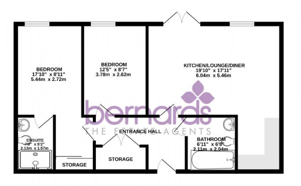 Floor Plan for 2 Bedroom Flat for Sale in Cross Street, Portsmouth, PO1, 3FT -  &pound220,000