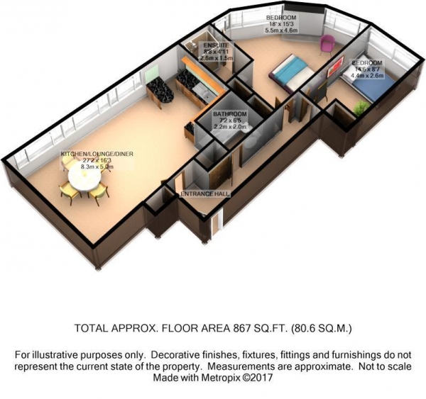 Floor Plan Image for 2 Bedroom Flat to Rent in No. 1 Building, Gunwharf Quays