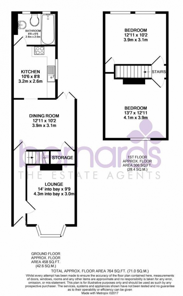 Floor Plan for 2 Bedroom Terraced House to Rent in Landguard Road, Southsea, PO4, 9DU - £277 pw | £1200 pcm