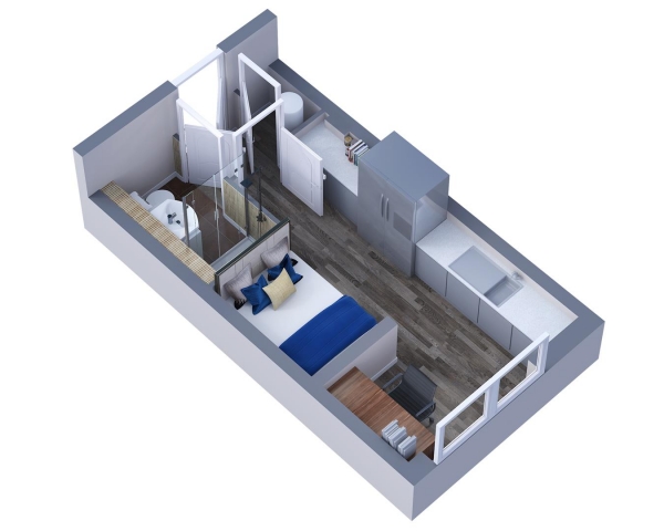 Floor Plan for 1 Bedroom Studio to Rent in Brunel House, The Hard, Portsmouth, PO1, 3GY - £208 pw | £900 pcm