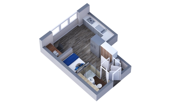 Floor Plan for 1 Bedroom Studio to Rent in Brunel House, The Hard, Portsmouth, PO1, 3GY - £208 pw | £900 pcm