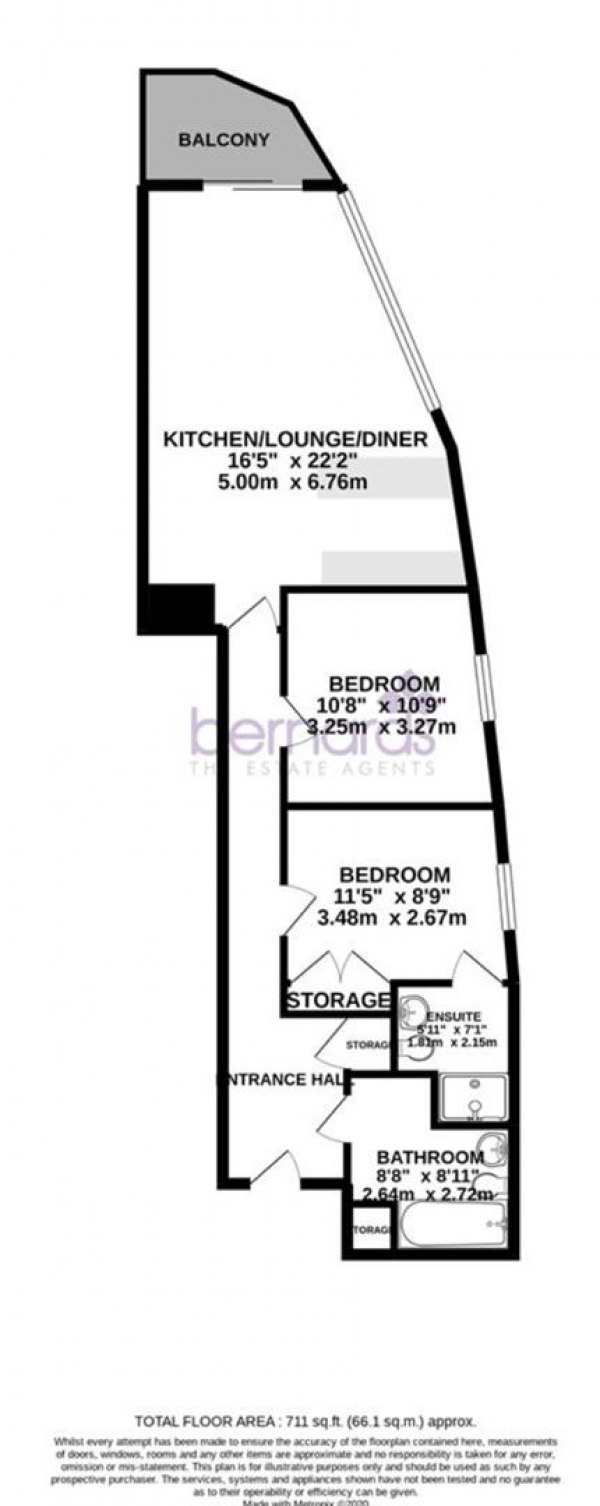 Floor Plan for 2 Bedroom Flat to Rent in Queen Street, Portsmouth, PO1, 3GA - £415 pw | £1800 pcm