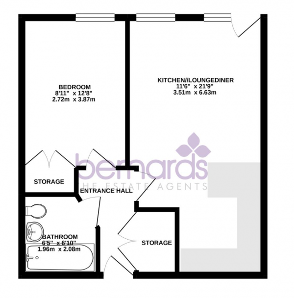 Floor Plan for 1 Bedroom Flat to Rent in Richmond House, Bonfire Corner, Portsmouth, PO1, 3FN - £288 pw | £1250 pcm